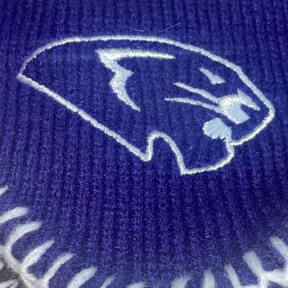 High Point University Hat Snow Stocking Cap Purple and White with Pom Ear Flaps - Picture 2 of 4
